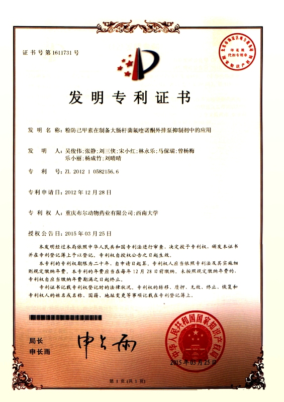 公司获得授权发明专利一项